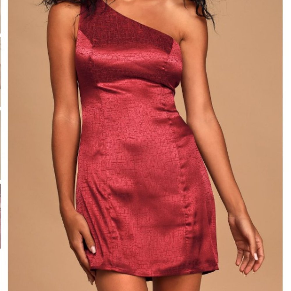 LULUS Lisette One-Shoulder Satin Jacquard Cocktail Minidress